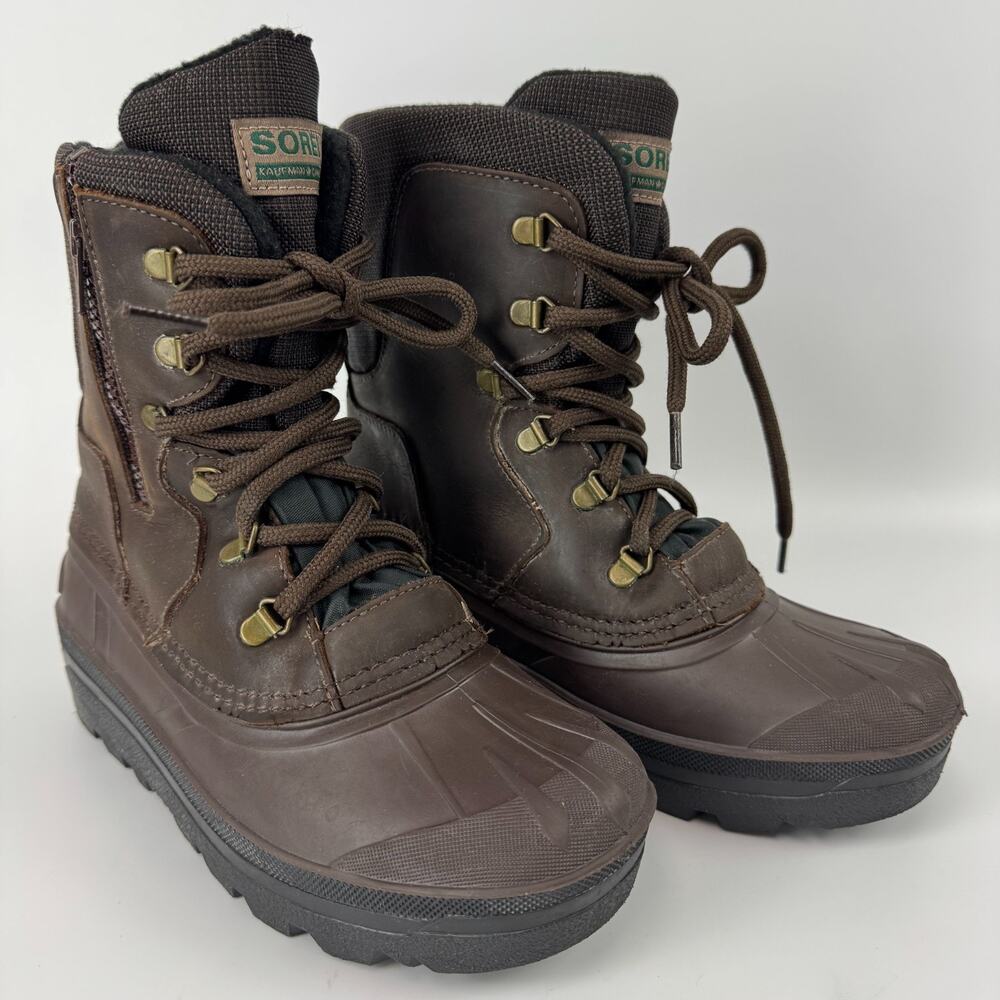 Sorel Men's Kaufman Siox Dark Brown and Black Lace Up Duck Boots Size 7 Zip